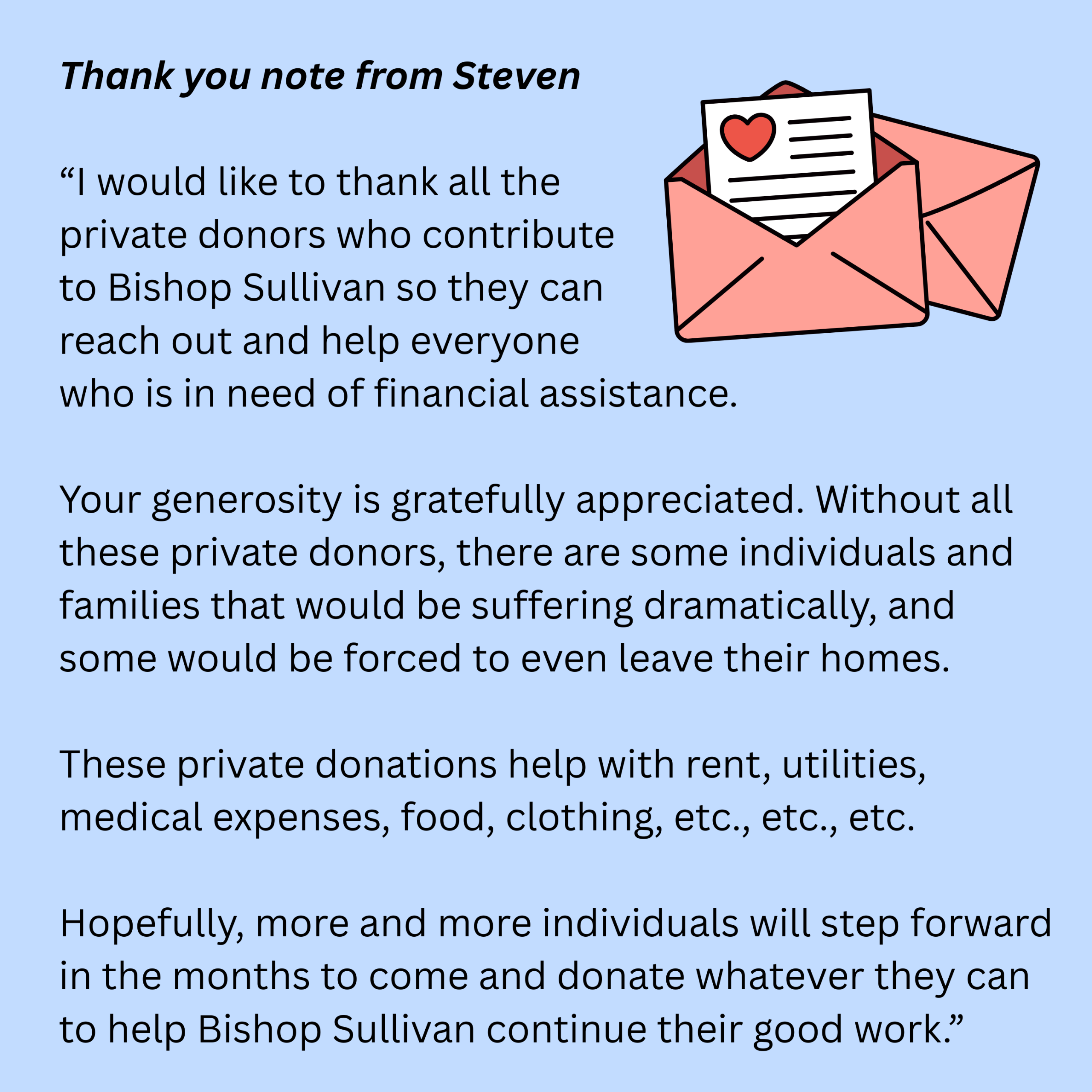 KC resident gives thanks for rental assistance resources from Bishop Sullivan Center.